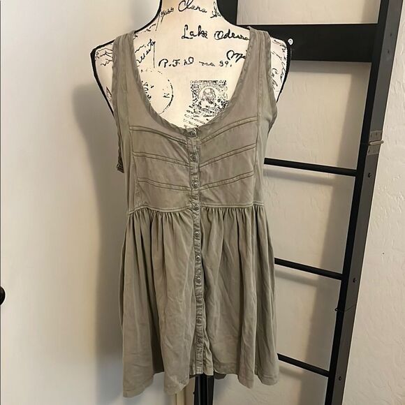 Free People Brooke Distressed Sleeveless Green Boho Hi-Lo Tunic Top Festival - Picture 5 of 14